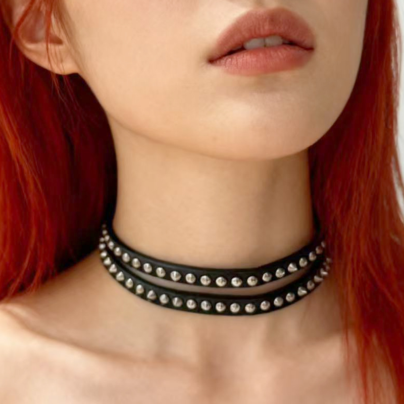 Women'S Accessories In The 90S - Punk Jewelry Rivet Choker Leather Necklaces