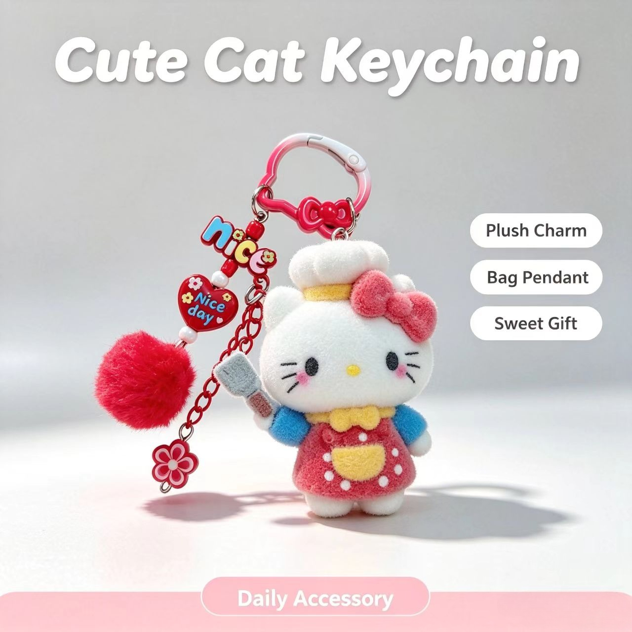 Women Accessories Pack - Fashion Flocked Cat Keychain Cute Chef